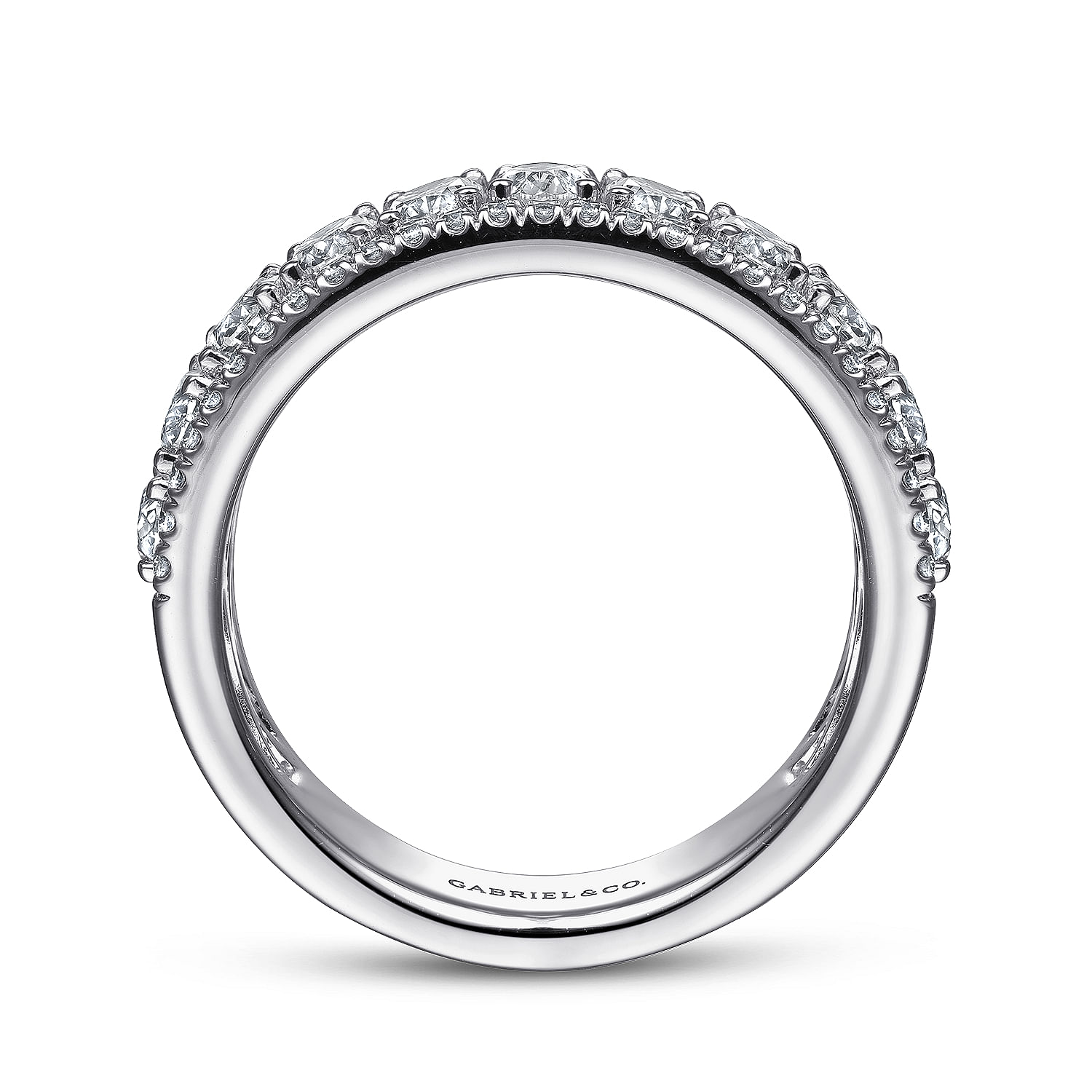 Wide 14K White Gold Oval and Round Diamond Anniversary Band