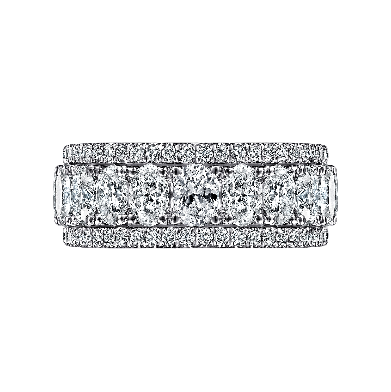 Wide 14K White Gold Oval and Round Diamond Anniversary Band