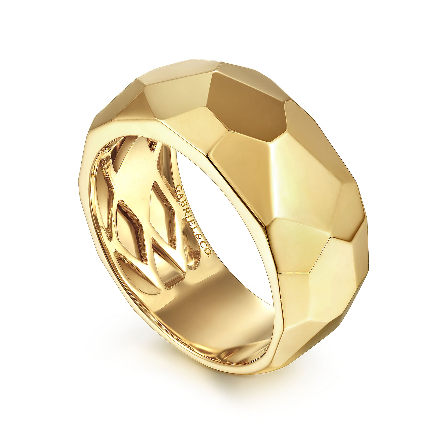 Wide 14K Yellow Gold Faceted Band