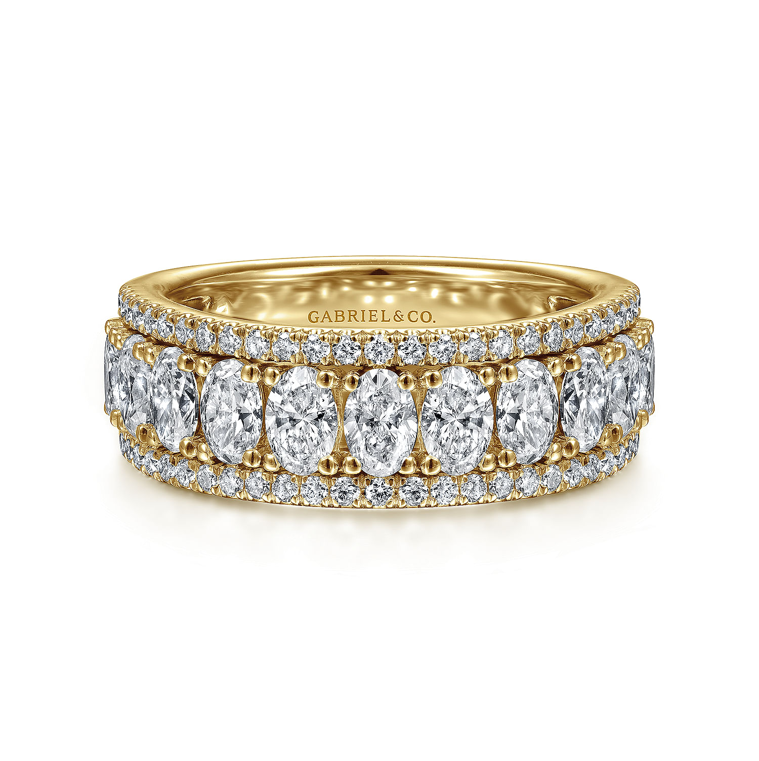 Wide 14K Yellow Gold Oval and Round Diamond Anniversary Band