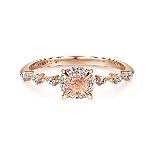 14K Rose Gold Floral Diamond Halo Round Morganite Ring, Shop 14k Rose Gold  Lusso Color Rings