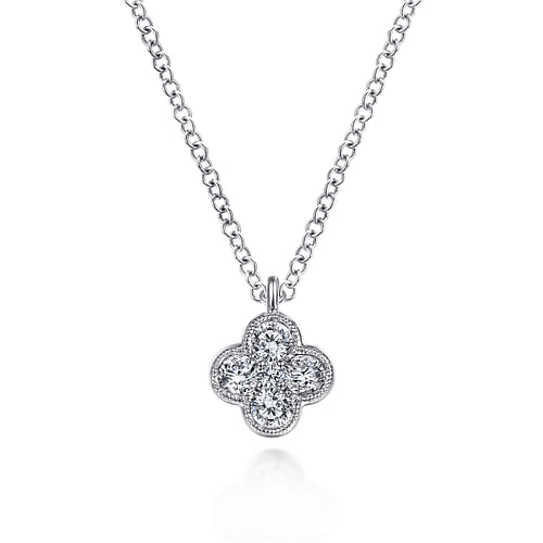 Gabriel & Co 14K White Gold Diamond Clover Pendant Necklace