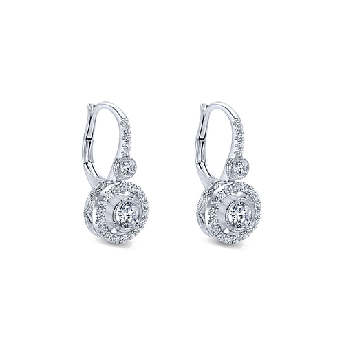 14K White Gold Round Floating Halo Leverback Diamond Earrings | Shop ...