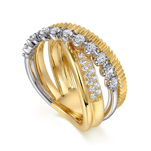 14K White Yellow Gold Diamond Criss Cross Ring | Shop 14k Yellow ...