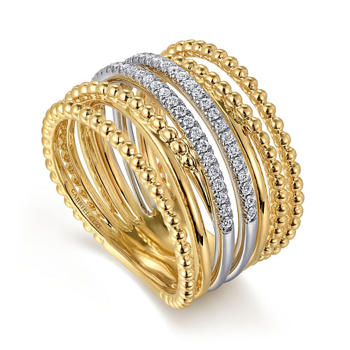 14K White and Yellow Gold Diamond Bujukan Easy Stackable Ladies Ring ...