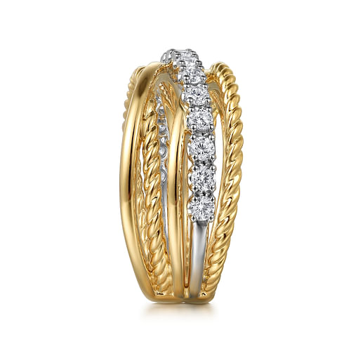 14K White and Yellow Gold Diamond Rope Twisted Ladies Ring | Shop 14k ...