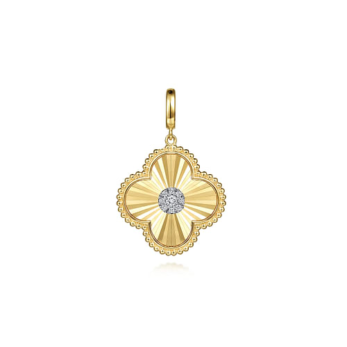 14K Yellow Gold Bujukan Diamond Cut Diamond Clover Medallion Pendant ...