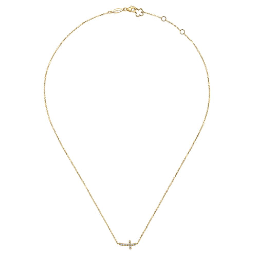 14K Yellow Gold Sideways Curved Diamond Cross Necklace | Shop 14k ...