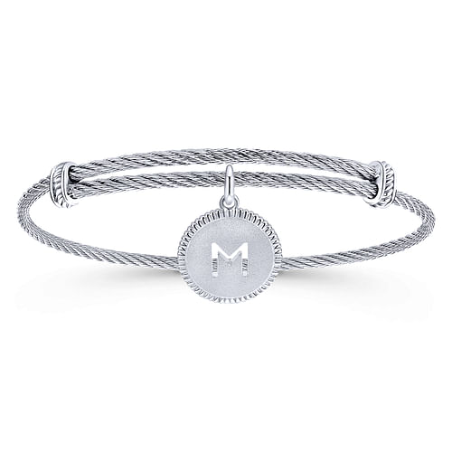 Adjustable Twisted Cable Stainless Steel Bangle with Sterling Silver M  Initial Charm, Shop 925 Silver & stainless Steel Steel My Heart Bangles