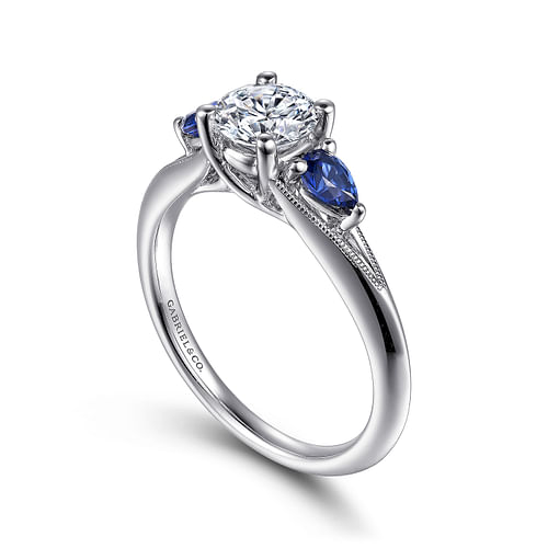 Amerie - 14k White Gold Round $1150 & Engagement Stone Carat Sapphire Gabriel | 0.75 3 @ Ring