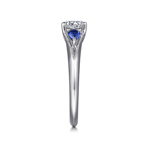Amerie - 14k White Gold 0.75 Carat Round 3 Stone Sapphire Engagement Ring @  $1150 | Gabriel &