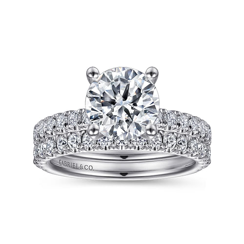 14k White Gold 2 Carat Round Straight Diamond Engagement Rings ...