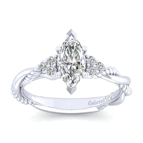14k White Gold 1 Carat Marquise Twisted Diamond Engagement Ring ...