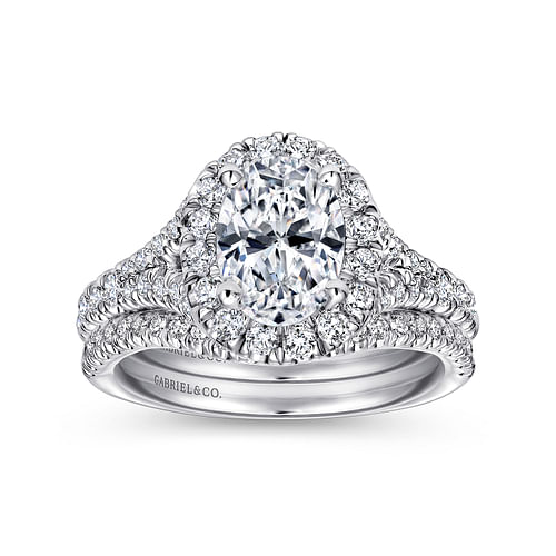 Kennedy - 14k White Gold 1 Carat Oval Halo Natural Diamond Engagement ...