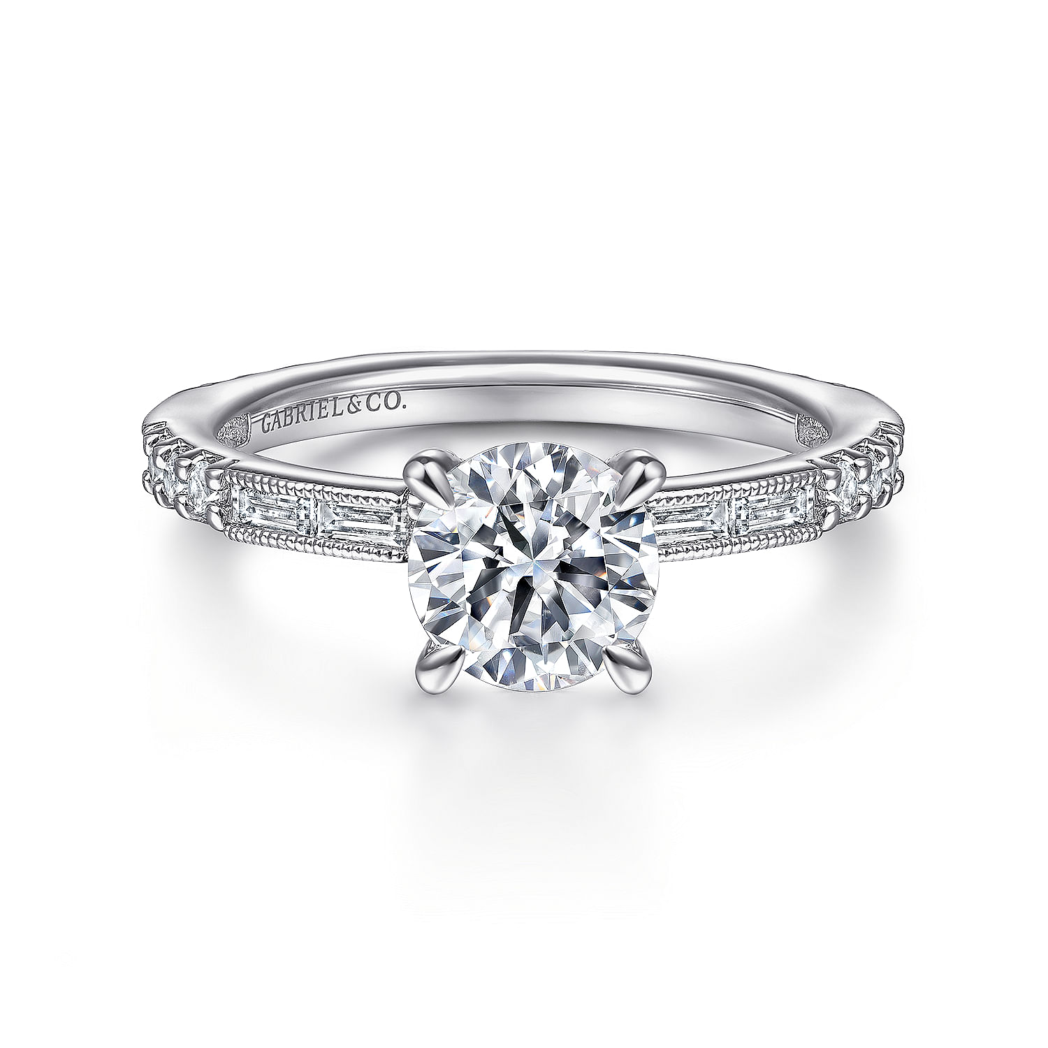 Vintage Art Deco Engagement Ring 14K White Gold Finish 2.00 Ct Round Cut Diamond 