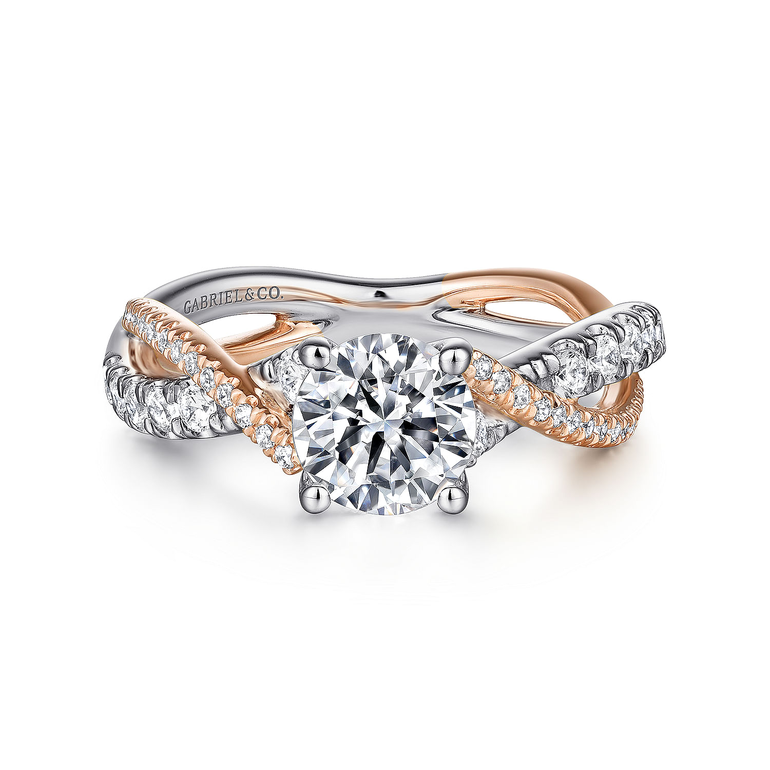 Motiveren Jaar Sneeuwwitje 14K White-Rose Gold Round Diamond Twisted Engagement Ring