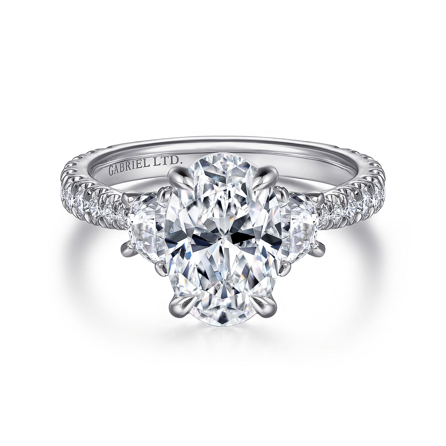 Yasmine - 18k White Gold 2 Carat Oval 3 Stone Natural Diamond Engagement  Ring @ $5900 | Gabriel &