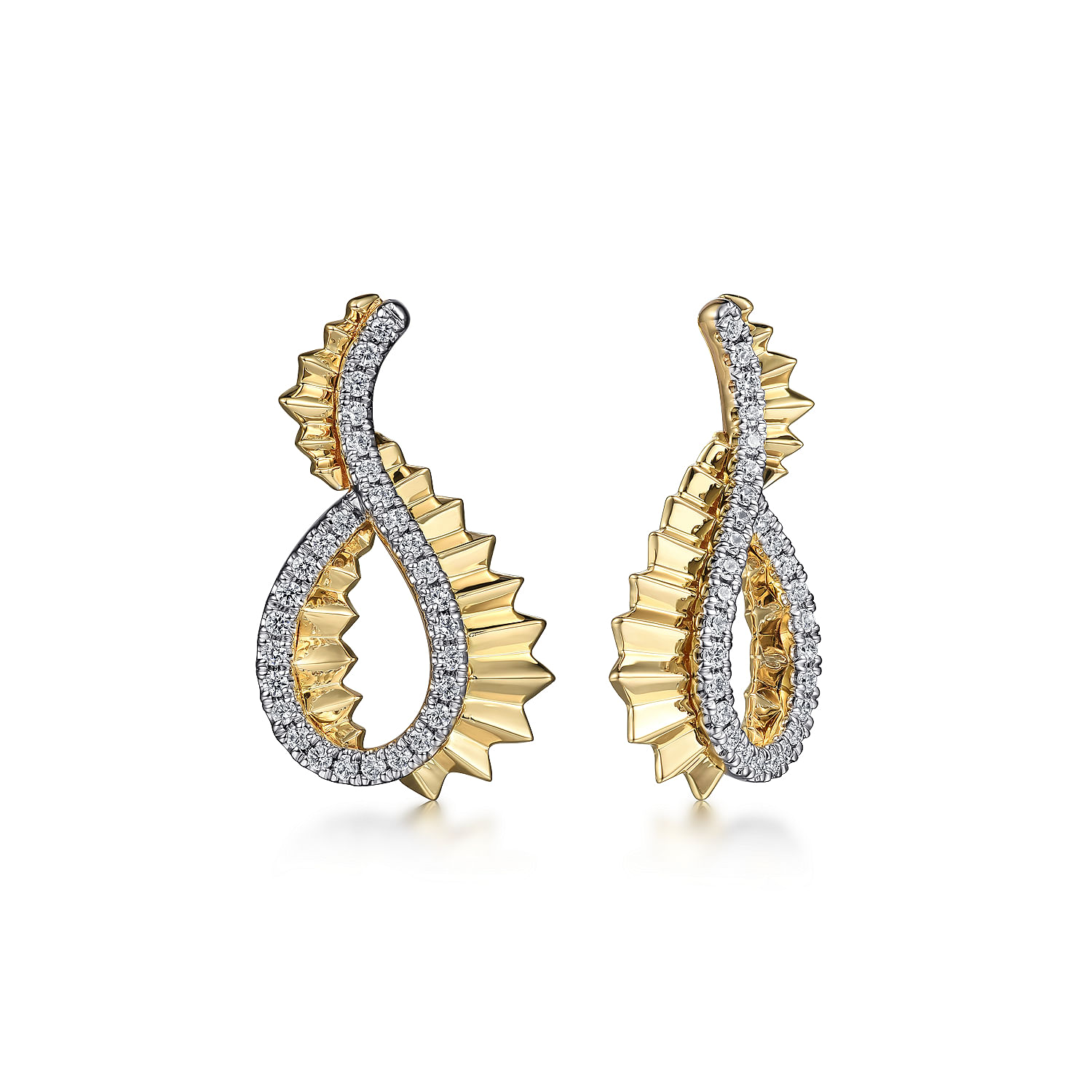 Shop 14K Yellow Gold Diamond Earrings Stud in Swirl Shape With Diamond ...