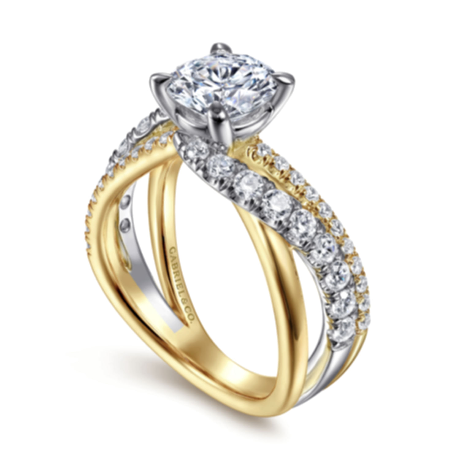 14k Yellow & white Gold 1.5 Carat Round Free Form Diamond Engagement ...