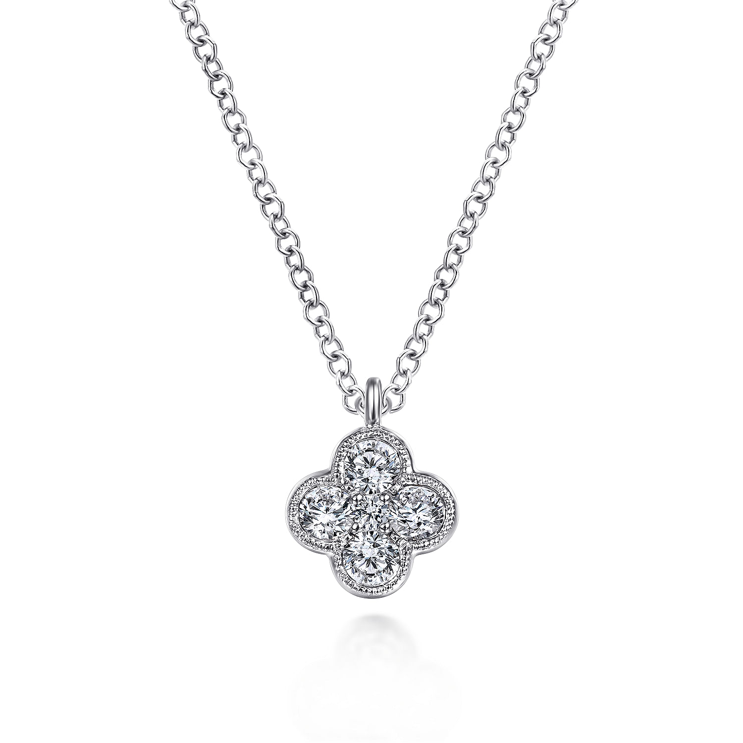 14K White Gold Diamond Clover Pendant Necklace