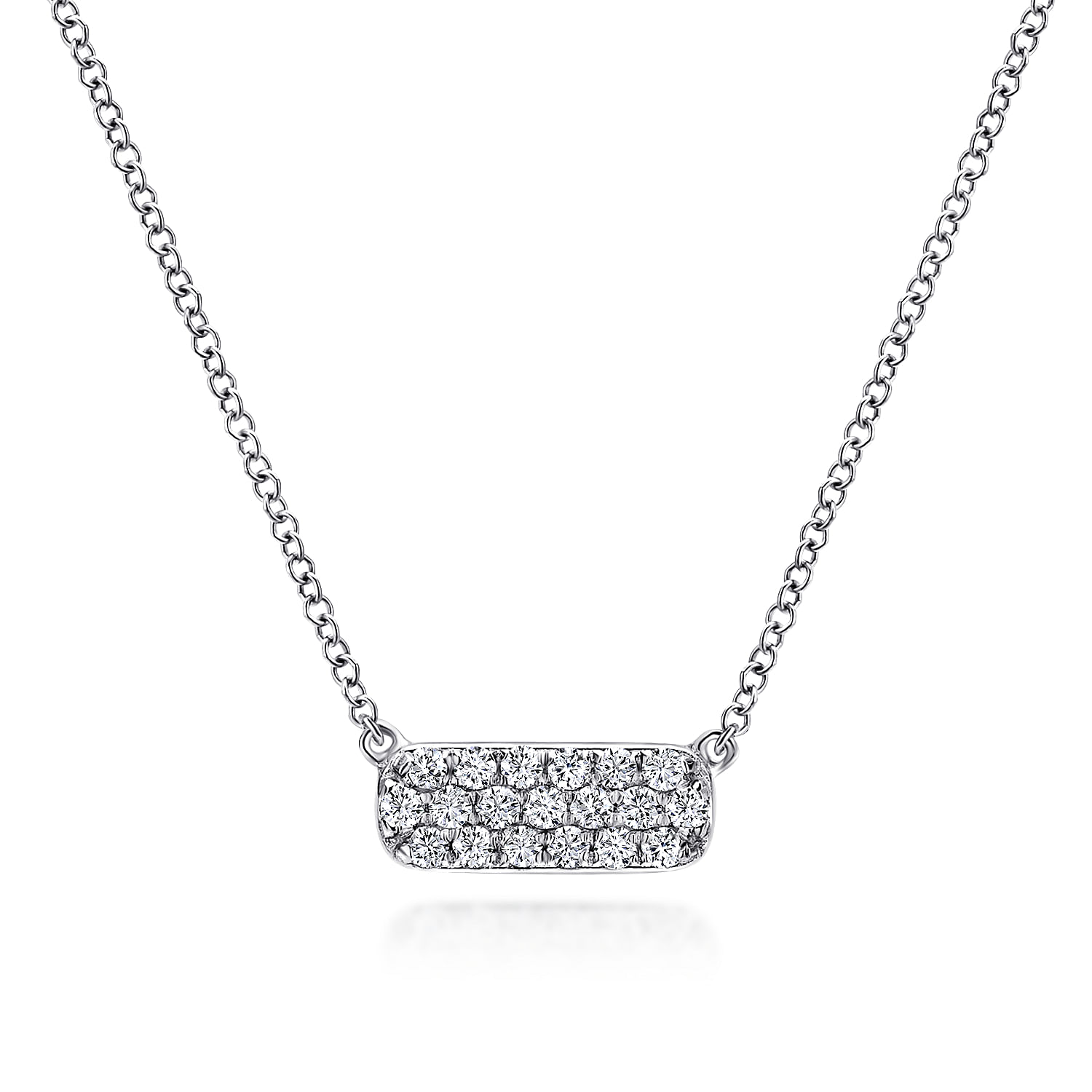 14K White Gold Pave Diamond Bar Necklace