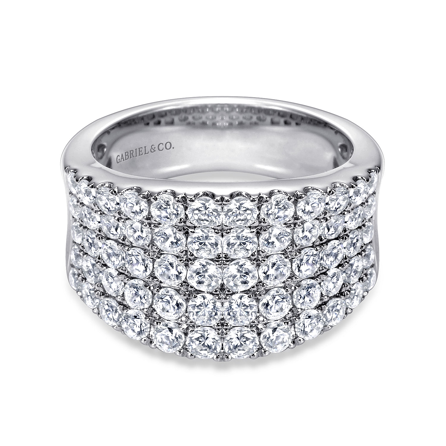 14K White Gold Wide Band Pave Diamond Ring