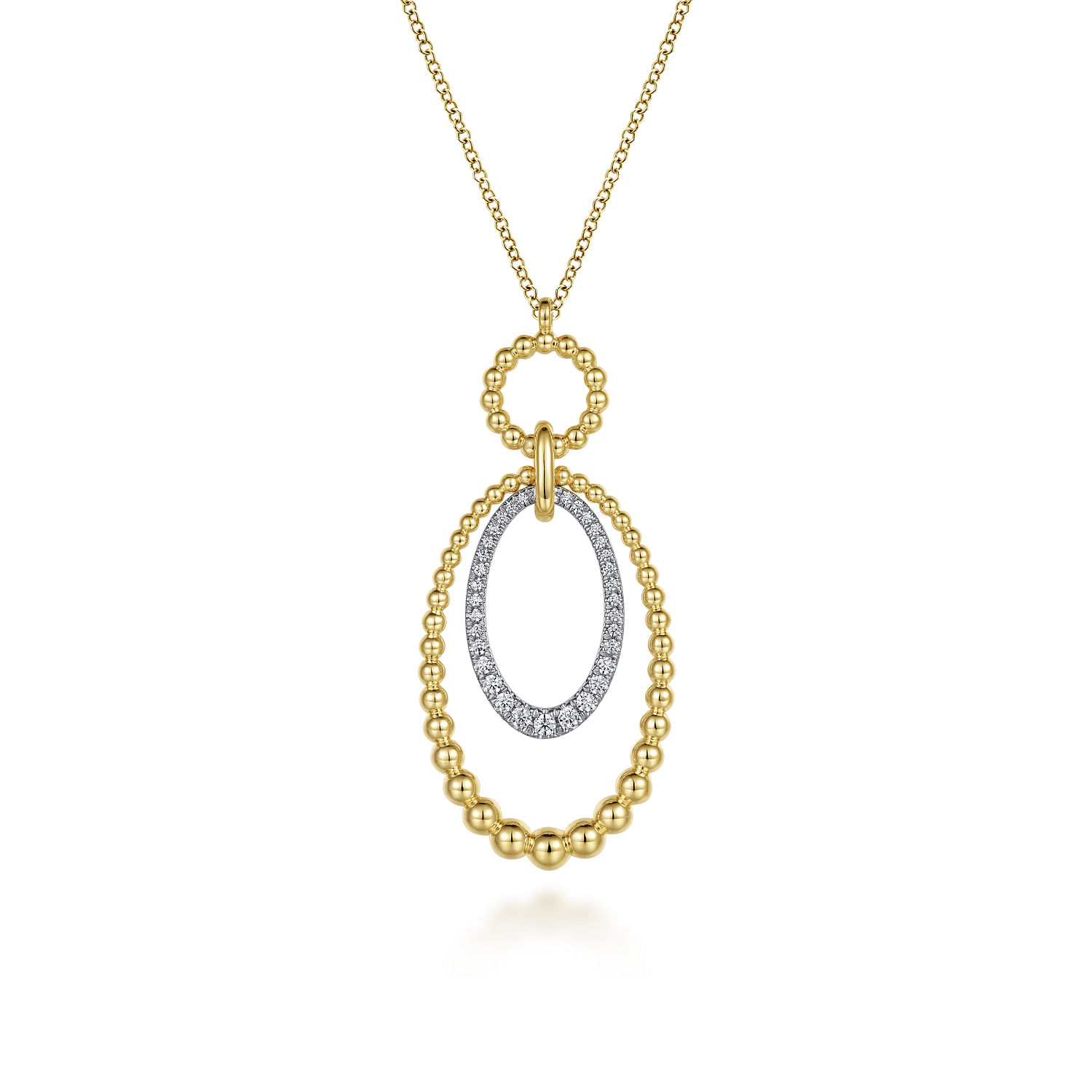 14K White-Yellow Gold Bujukan Diamond Oval Pendant Necklace in size 17 5 inch