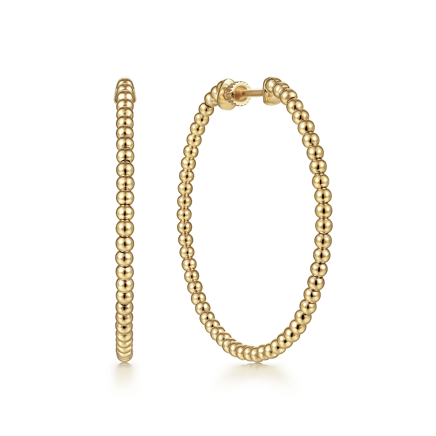14K Yellow Gold 40mm Beaded Round Classic Hoop Earrings