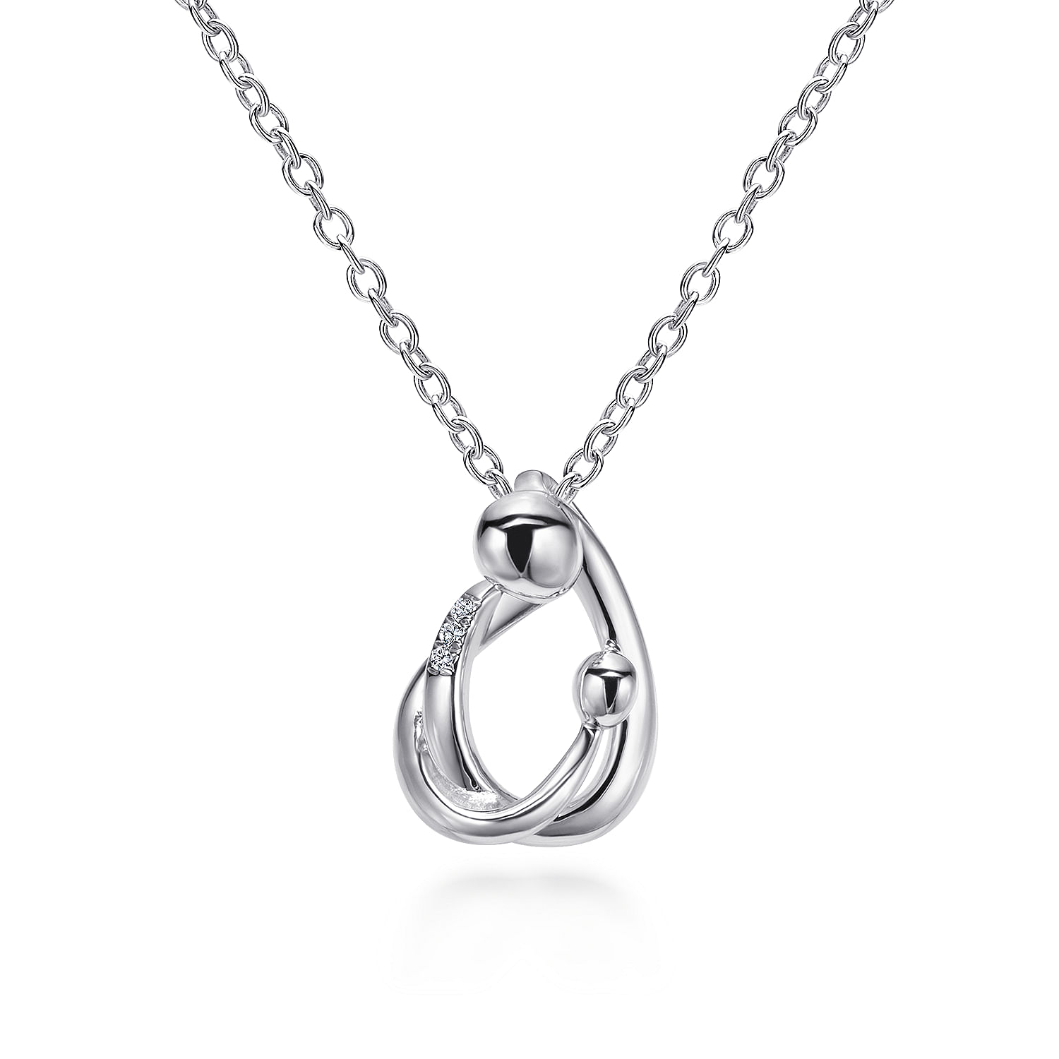 18 inch 925 Sterling Silver Mother and Child Pendant Necklace with Diamonds