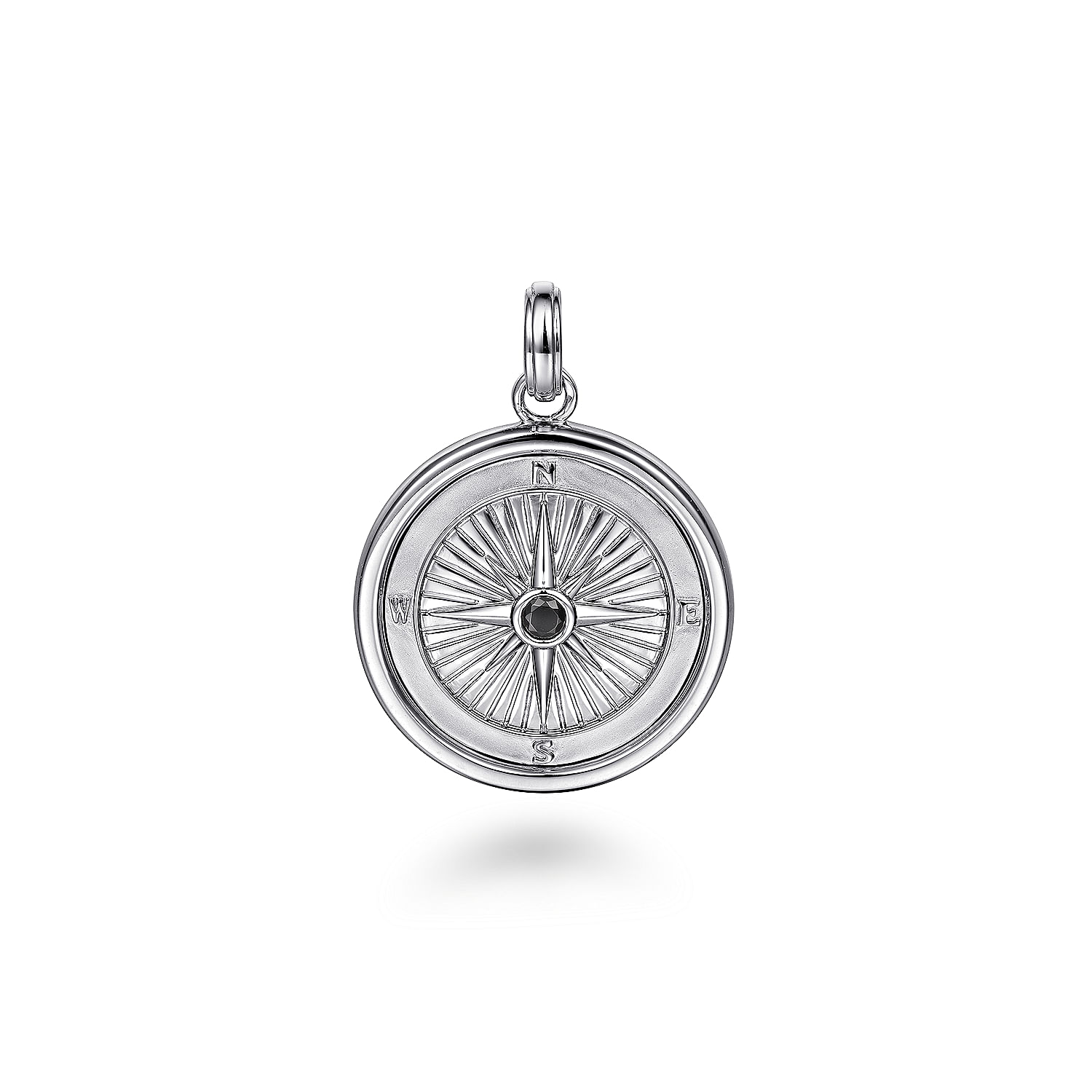 925 Sterling Silver Compass Pendant with Black Spinel