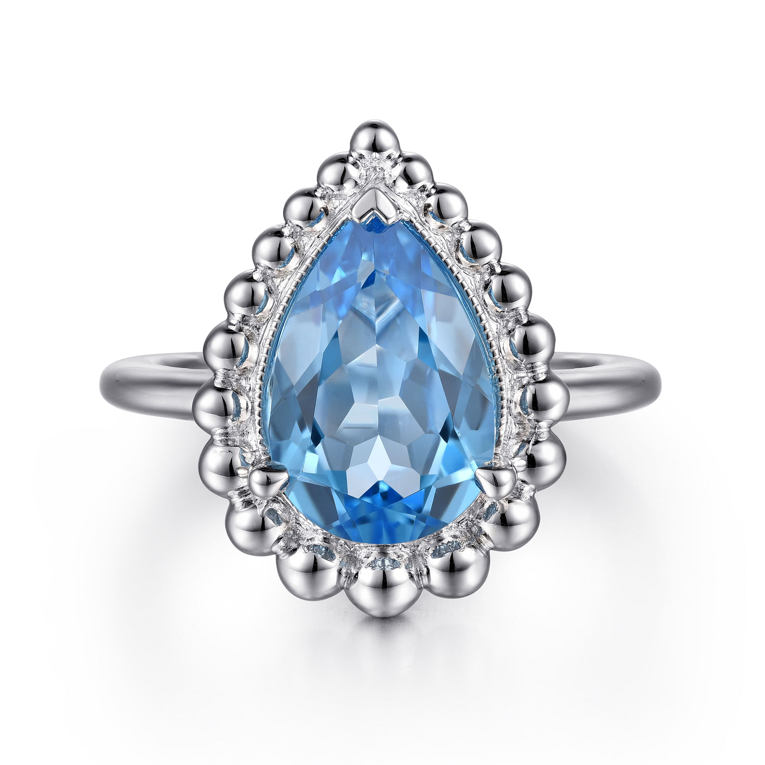 925 Sterling Silver Faceted Swiss Blue Topaz  Pear Shape Bujukan Ring