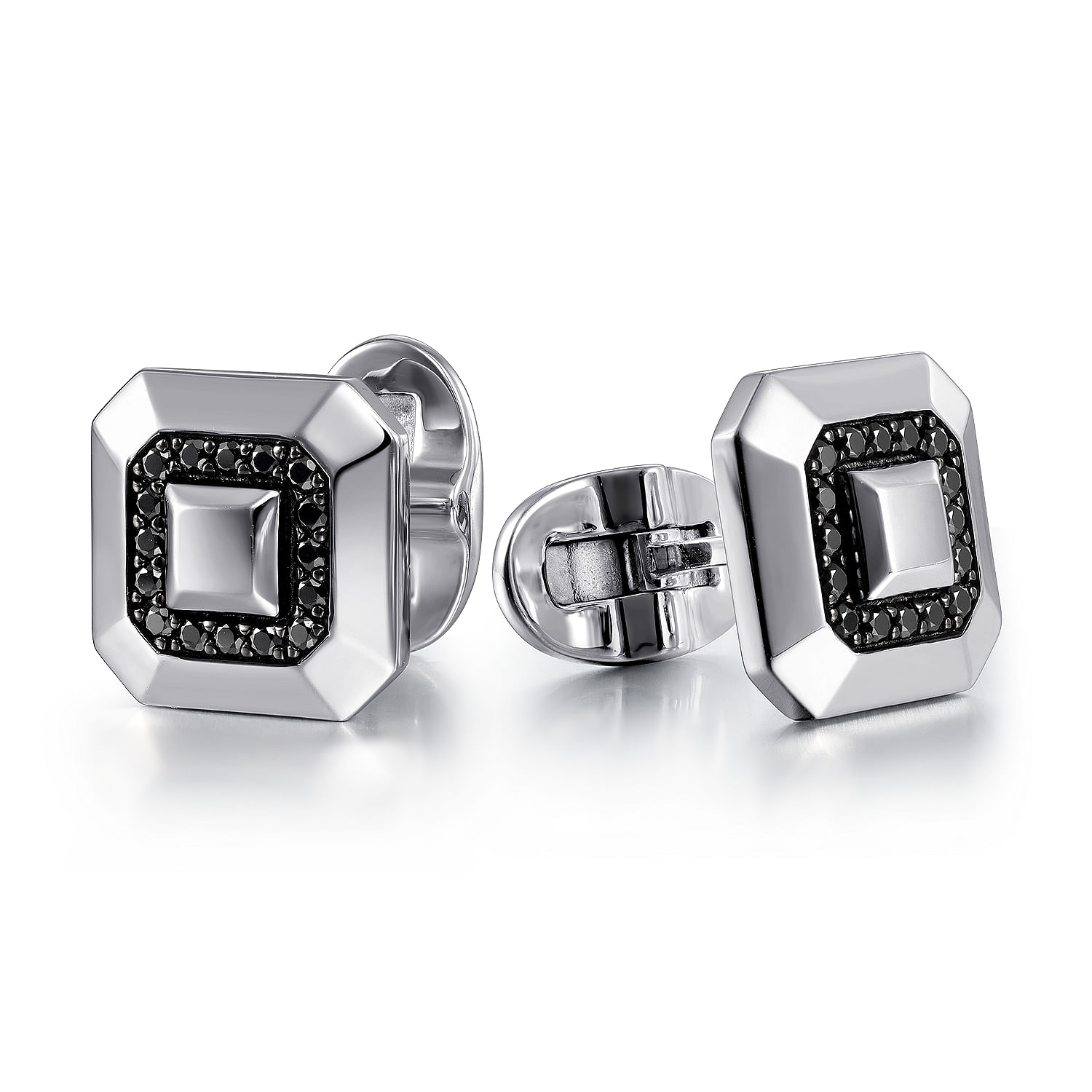 925 Sterling Silver Square Cufflinks with Black Spinel