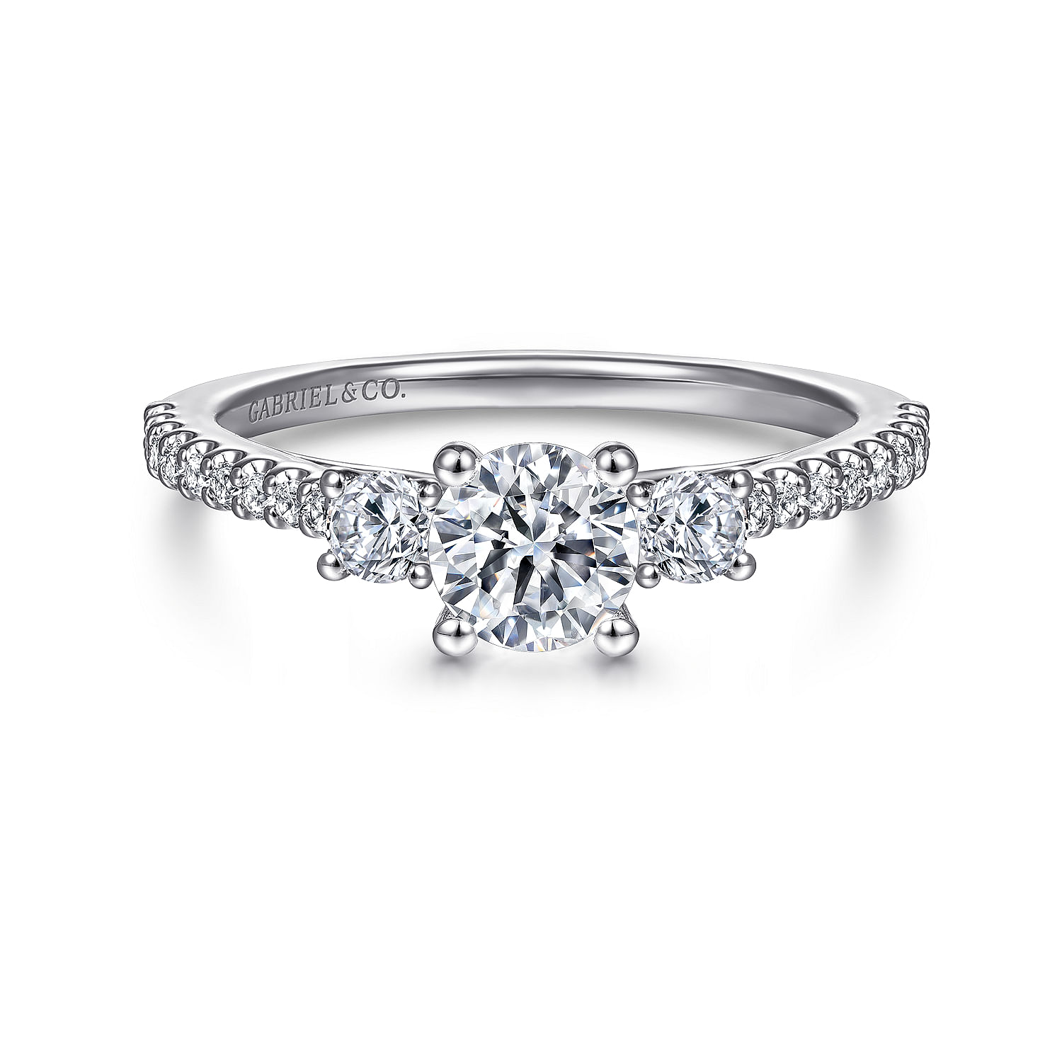 Chantal - 14K White Gold Round Three Stone Diamond Engagement Ring