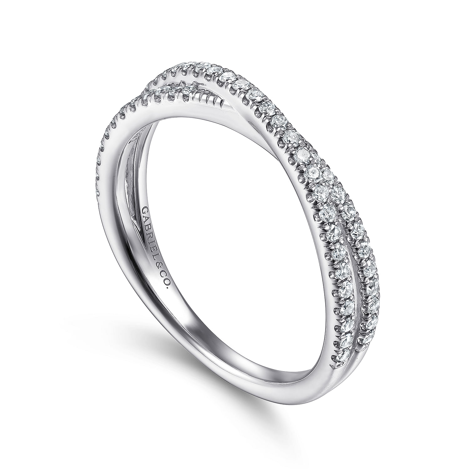 14K White Gold Criss Cross Diamond Stackable Ring