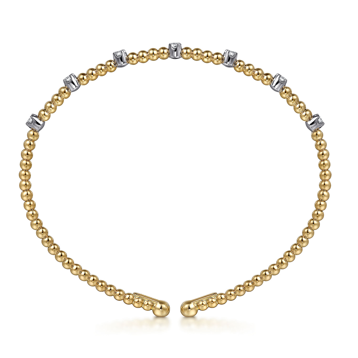 14K White-Yellow Gold Bujukan Bead Cuff Bracelet with Diamond Stations