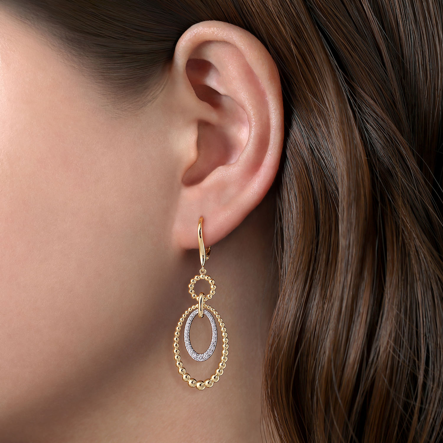 14K White-Yellow Gold Bujukan Diamond Drop Earrings in size 34 5mm H