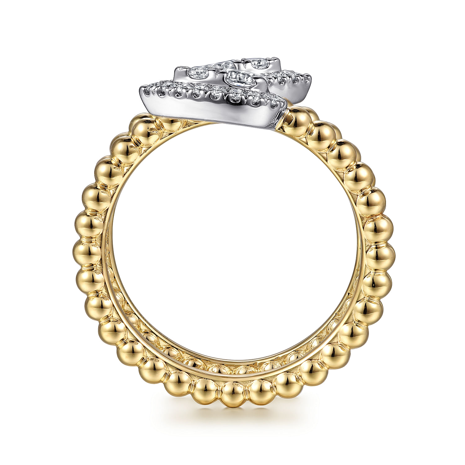 14K White-Yellow Gold Bujukan Wrap Ring with Teardrop Diamonds in size 20mm width