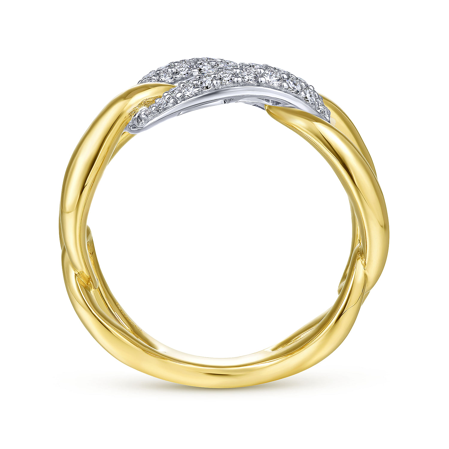 14K White-Yellow Gold Large Chain Link Diamond Station Ring