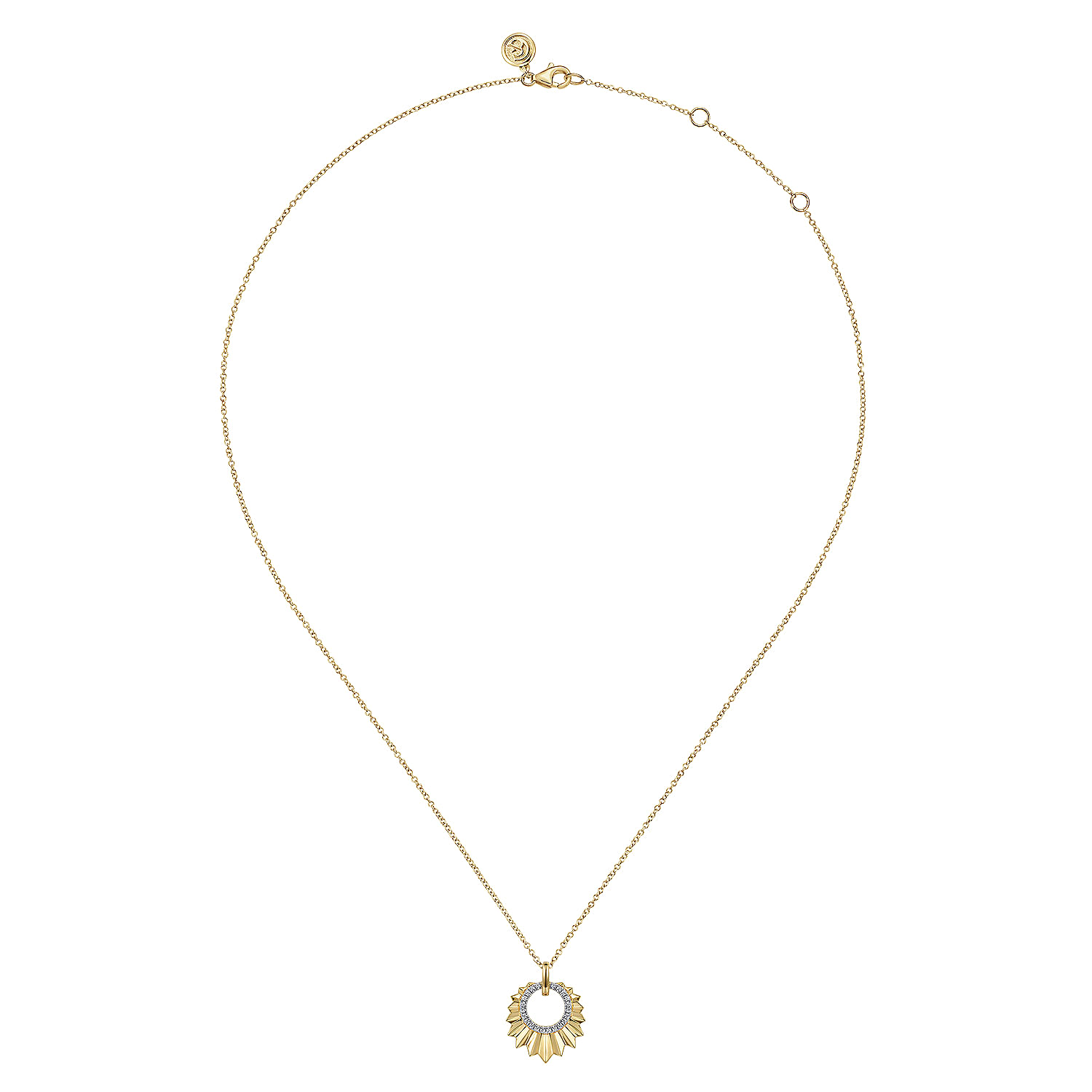14K Yellow Gold 17 5 inch Diamond Necklace With Diamond Cut Texture In Leaf Shape