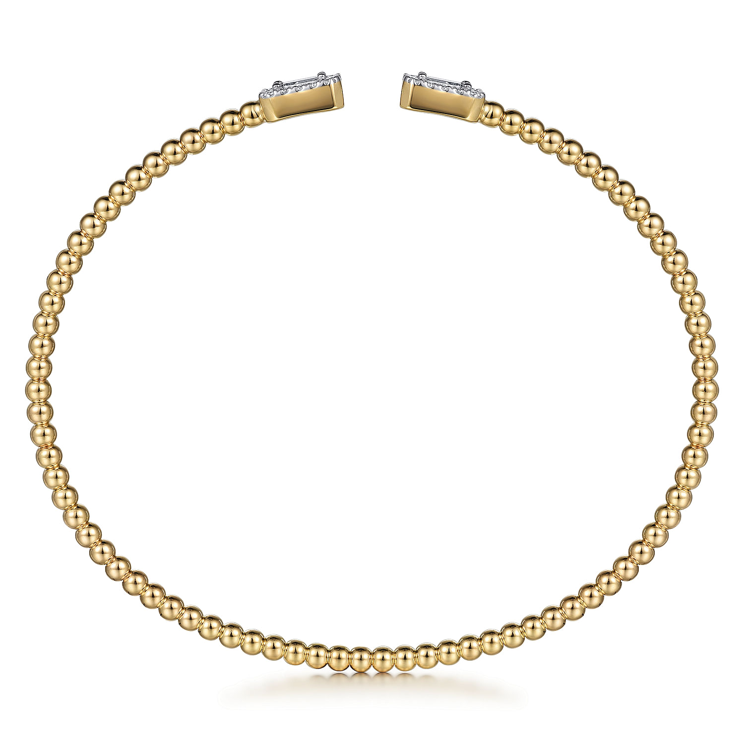 14K Yellow Gold Bujukan Open Cuff Bracelet with Diamond Baguettes