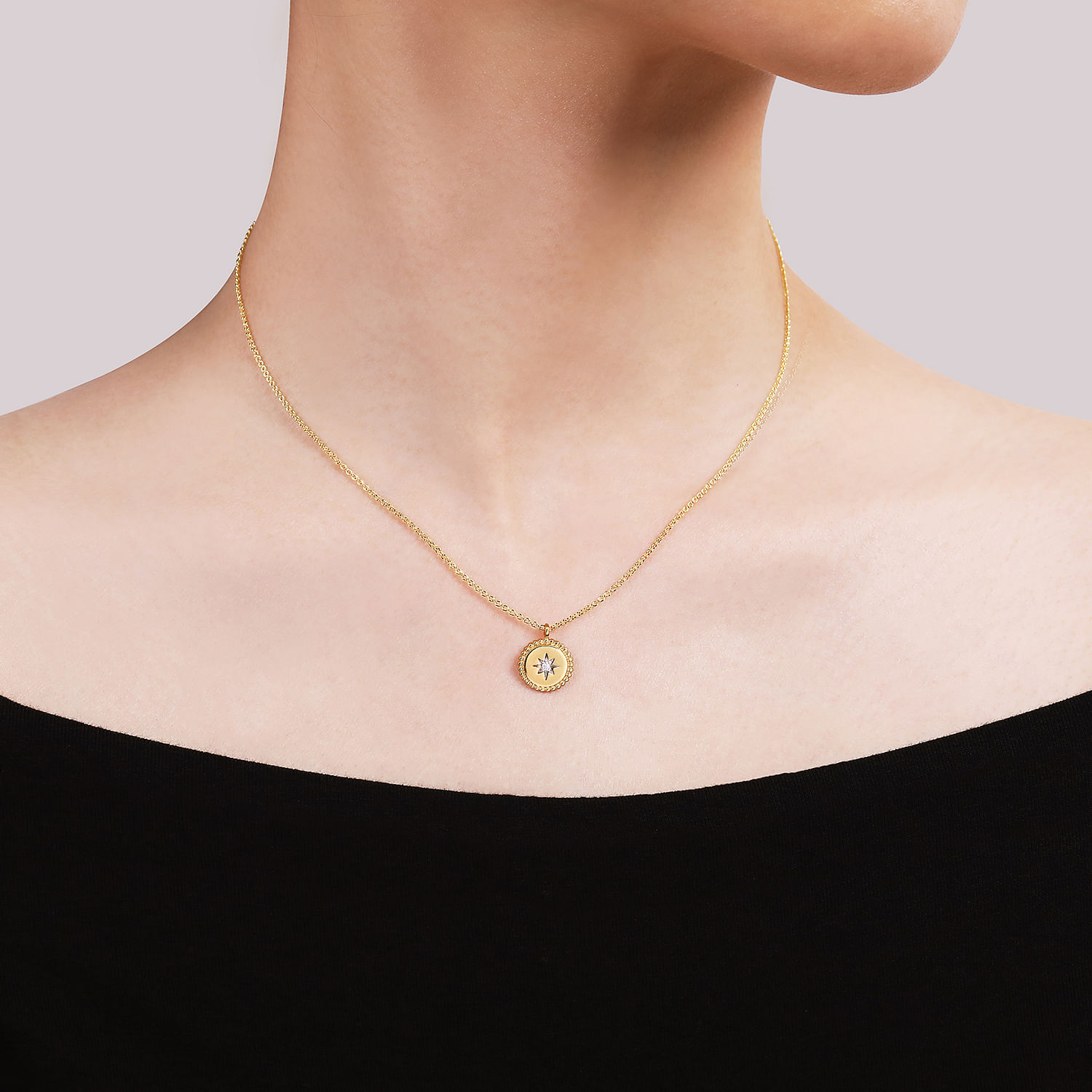 14K Yellow Gold Bujukan Pendant Necklace with Starburst Diamond Center