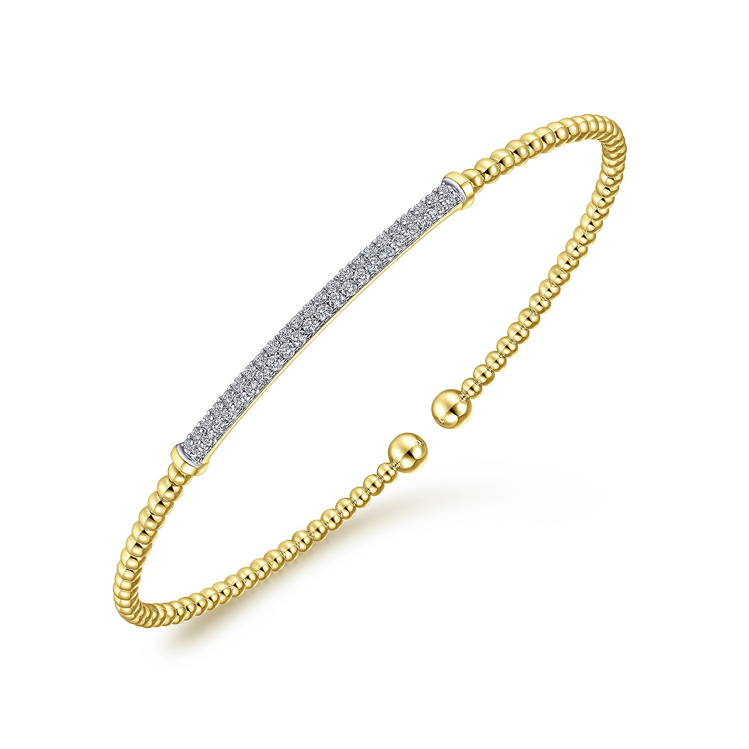 14K Yellow Gold Bujukan Split Cuff Bracelet with Diamond Pave Bar in size 6 25