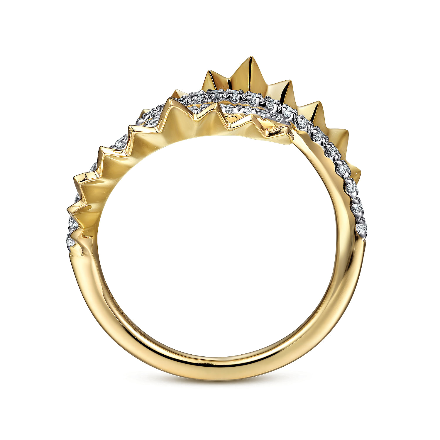 14K Yellow Gold Diamond Bypass Ring with Diamond Cut Texture