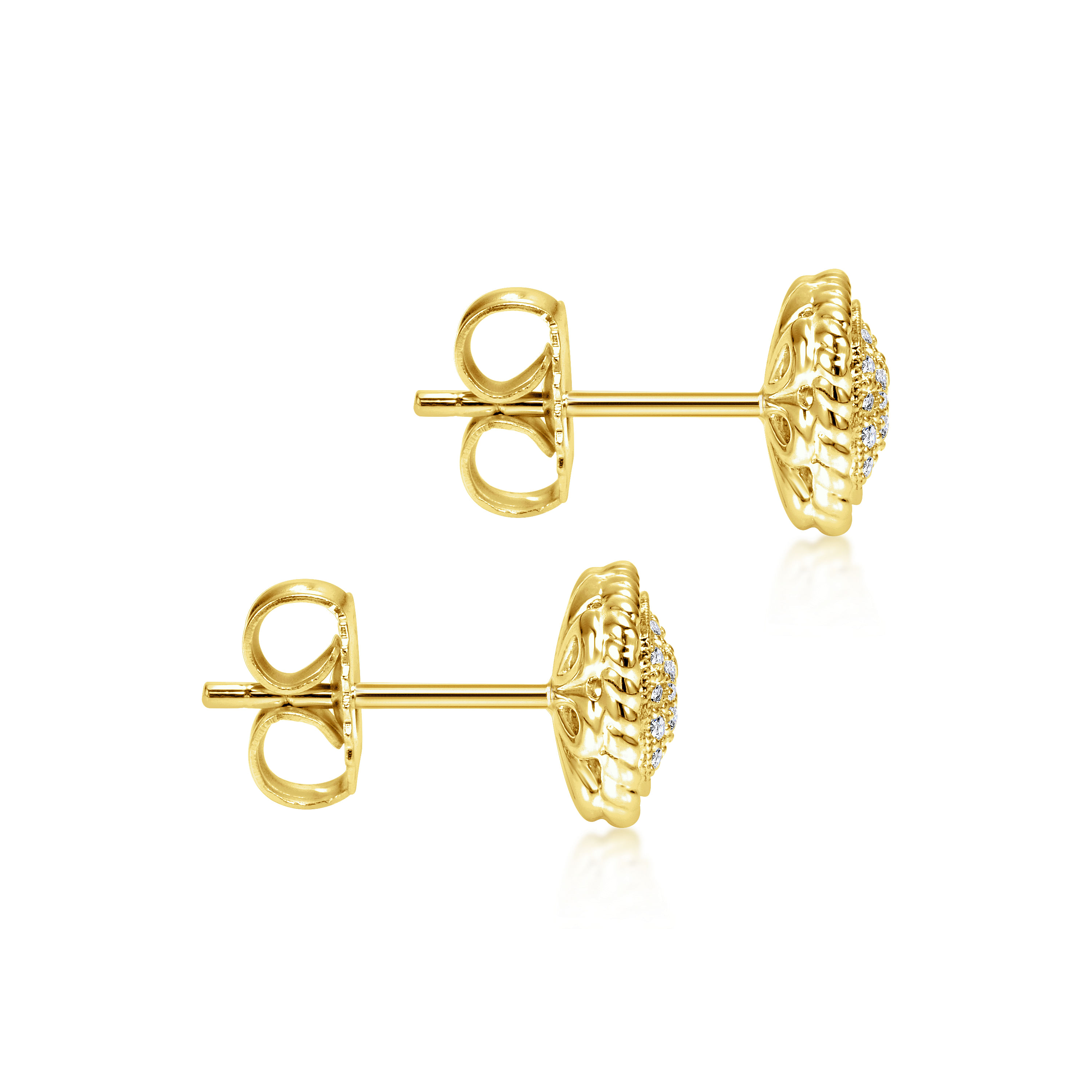 14K Yellow Gold Twisted Cluster Diamond Stud Earrings