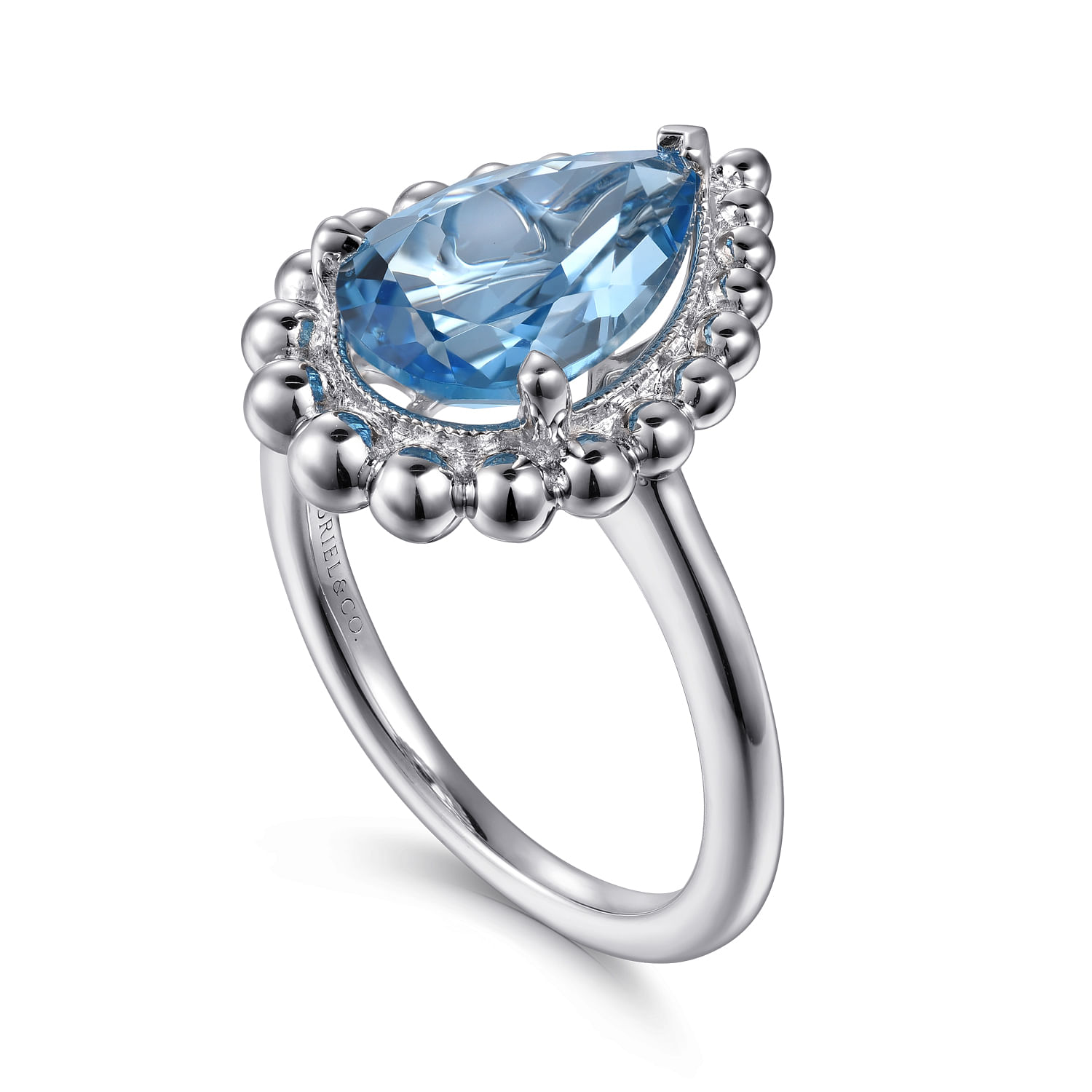 925 Sterling Silver Faceted Swiss Blue Topaz  Pear Shape Bujukan Ring