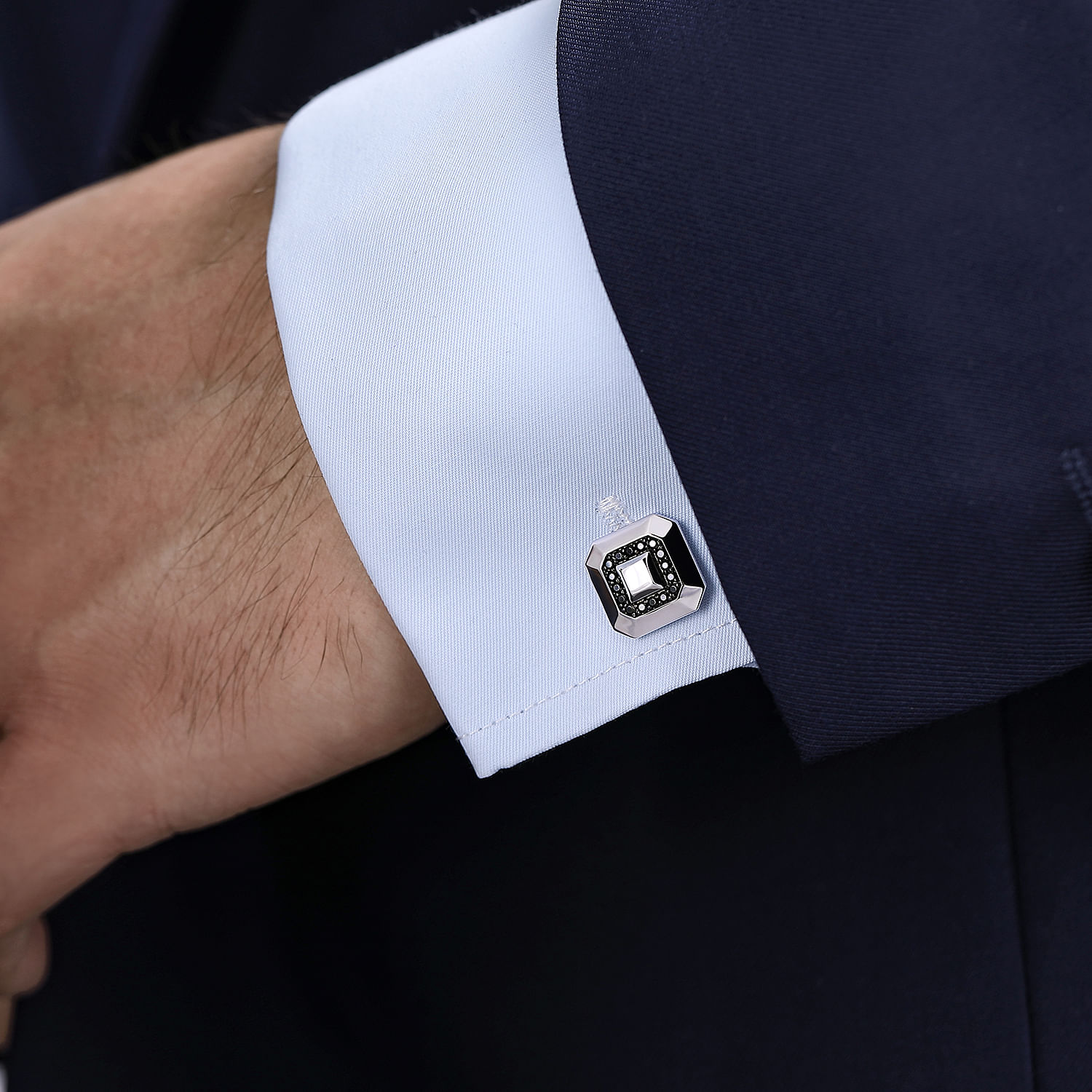 925 Sterling Silver Square Cufflinks with Black Spinel
