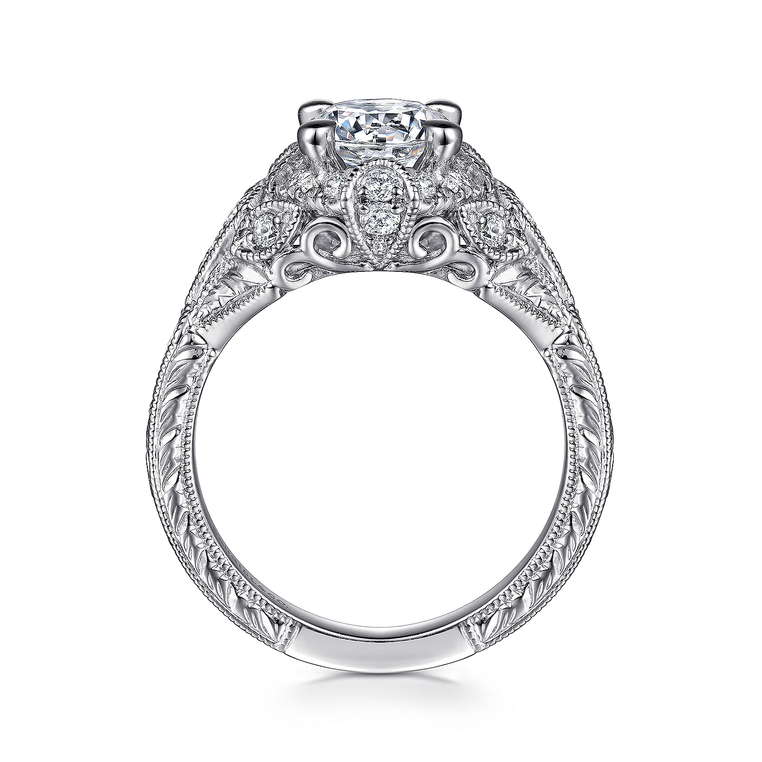 Annadale - Unique 14K White Gold Vintage Inspired Diamond Halo Engagement Ring
