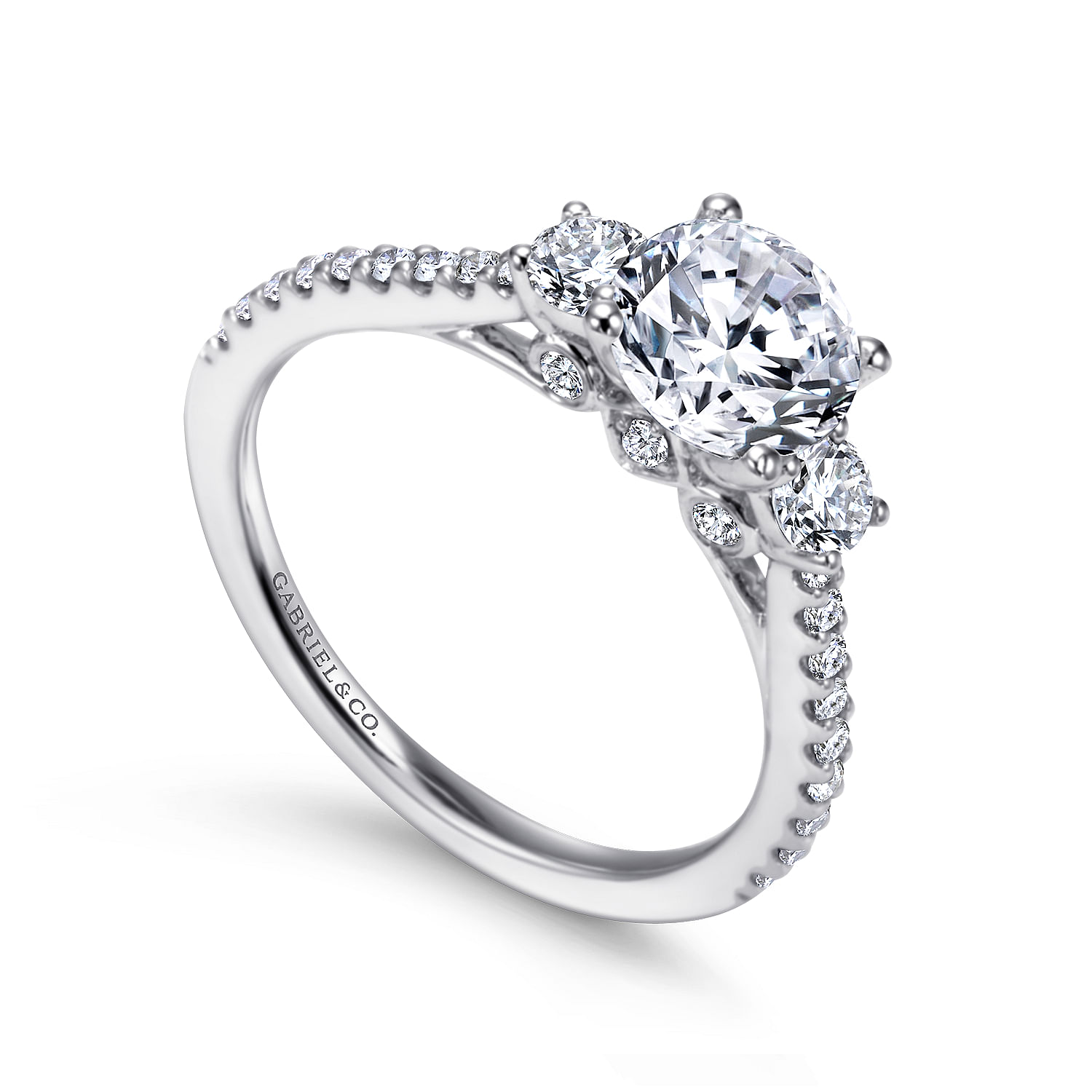 Chantal - 14K White Gold Round Three Stone Diamond Engagement Ring