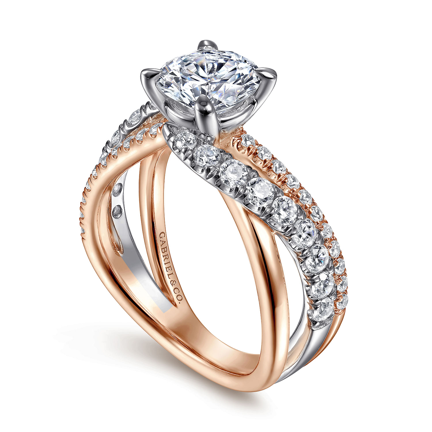 Zaira - 14K White-Rose Gold Round Free Form Diamond Engagement Ring